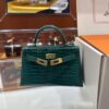 Old Cobbler Factory Mini Kelly Shiny Alligator Crocodile Emerald Green Gold Hardware 19cm Full Handmade
