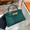 Old Cobbler Factory Mini Kelly Shiny Alligator Crocodile Emerald Green Gold Hardware 19cm Full Handmade