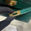 Old Cobbler Factory Mini Kelly Shiny Alligator Crocodile Emerald Green Gold Hardware 19cm Full Handmade