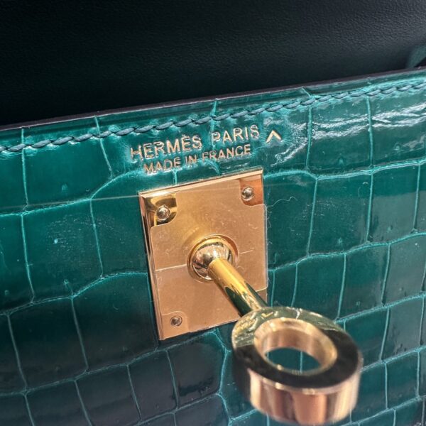 Old Cobbler Factory Mini Kelly Shiny Alligator Crocodile Emerald Green Gold Hardware 19cm Full Handmade