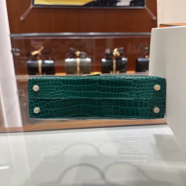 Old Cobbler Factory Mini Kelly Shiny Alligator Crocodile Emerald Green Gold Hardware 19cm Full Handmade