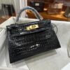 Old Cobbler Factory Mini Kelly Shiny Porosus Crocodile CK89 Black Gold Hardware 19cm Full Handmade