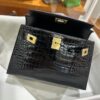 Old Cobbler Factory Mini Kelly Shiny Porosus Crocodile CK89 Black Gold Hardware 19cm Full Handmade
