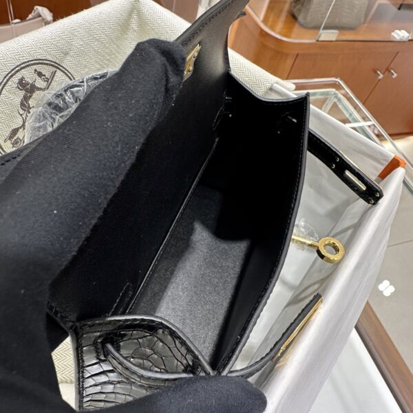 Old Cobbler Factory Mini Kelly Shiny Porosus Crocodile CK89 Black Gold Hardware 19cm Full Handmade