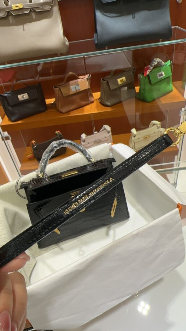 Old Cobbler Factory Mini Kelly Shiny Porosus Crocodile CK89 Black Gold Hardware 19cm Full Handmade