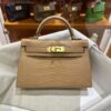 Old Cobbler Factory Mini Kelly Matte Alligator Crocodile 0M Tea Khaki Gold Hardware 19cm Full Handmade