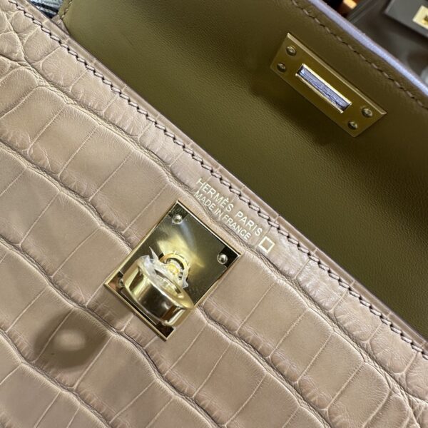 Old Cobbler Factory Mini Kelly Matte Alligator Crocodile 0M Tea Khaki Gold Hardware 19cm Full Handmade