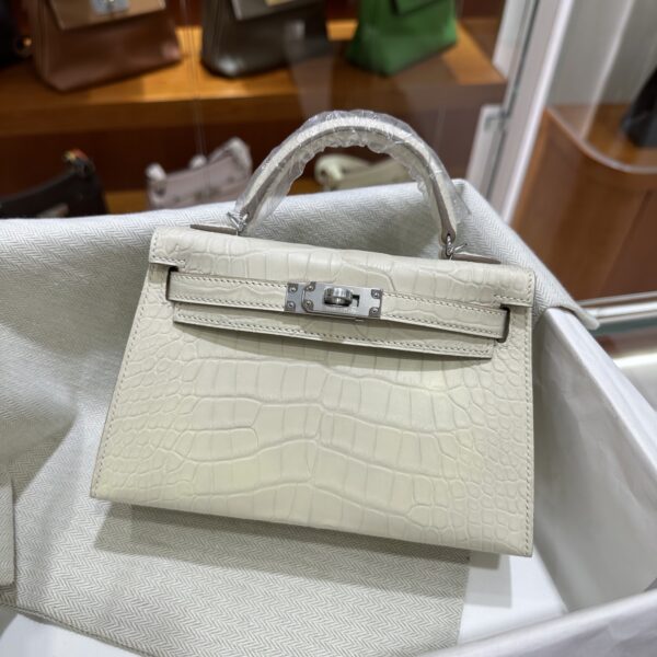 wsxc1784135867059_0 Old Cobbler Factory Mini Kelly Matte Alligator Crocodile i2 Cream White Silver Hardware 19cm Full Handmade