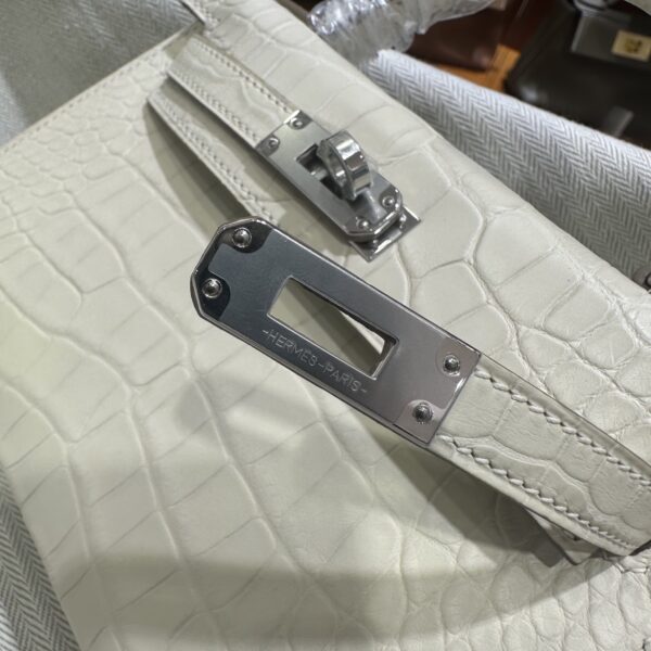 wsxc1784135867059_9 Old Cobbler Factory Mini Kelly Matte Alligator Crocodile i2 Cream White Silver Hardware 19cm Full Handmade