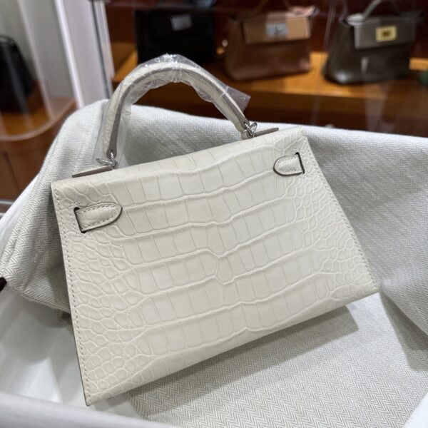 wsxc1784135867060_1 Old Cobbler Factory Mini Kelly Matte Alligator Crocodile i2 Cream White Silver Hardware 19cm Full Handmade