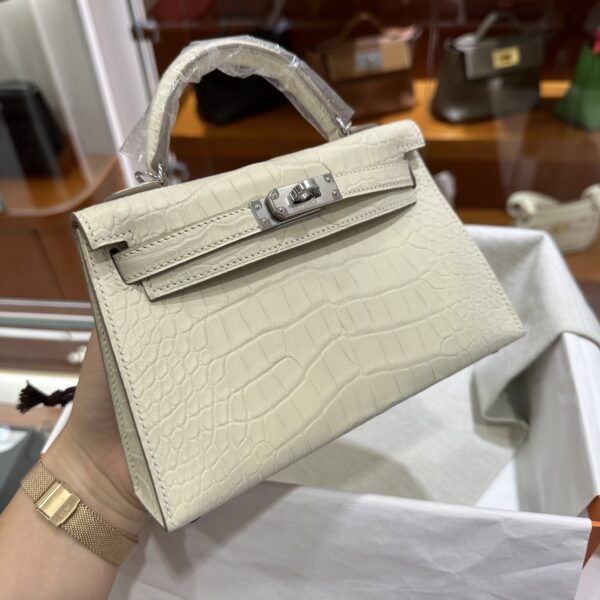 wsxc1784135867060_3 Old Cobbler Factory Mini Kelly Matte Alligator Crocodile i2 Cream White Silver Hardware 19cm Full Handmade