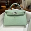 wsxc1784135890900_0 Old Cobbler Factory Mini Kelly Matte Alligator Crocodile 6U Mint Green Silver Hardware 19cm Full Handmade