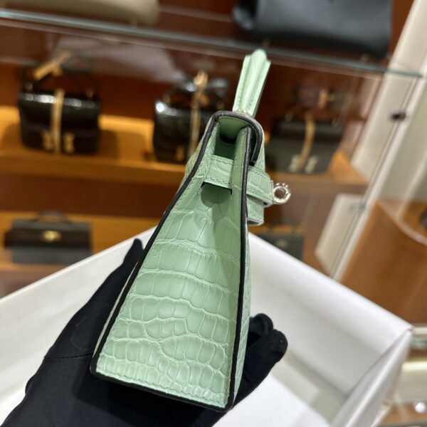 wsxc1784135890900_2 Old Cobbler Factory Mini Kelly Matte Alligator Crocodile 6U Mint Green Silver Hardware 19cm Full Handmade
