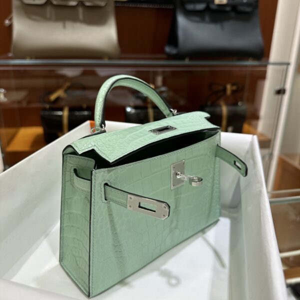wsxc1784135890900_4 Old Cobbler Factory Mini Kelly Matte Alligator Crocodile 6U Mint Green Silver Hardware 19cm Full Handmade