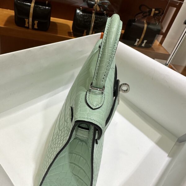 wsxc1784135890900_9 Old Cobbler Factory Mini Kelly Matte Alligator Crocodile 6U Mint Green Silver Hardware 19cm Full Handmade
