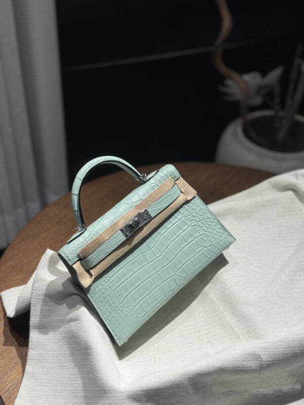 wsxc1784135900988_1 Old Cobbler Factory Mini Kelly Matte Alligator Crocodile 6U Mint Green Silver Hardware 19cm Full Handmade
