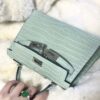 wsxc1784135900988_2 Old Cobbler Factory Mini Kelly Matte Alligator Crocodile 6U Mint Green Silver Hardware 19cm Full Handmade