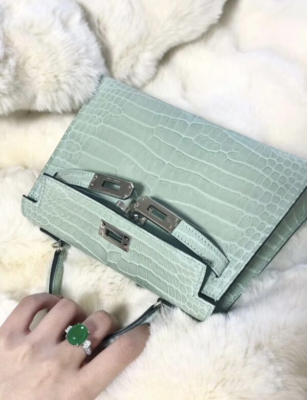 wsxc1784135900988_2 Old Cobbler Factory Mini Kelly Matte Alligator Crocodile 6U Mint Green Silver Hardware 19cm Full Handmade