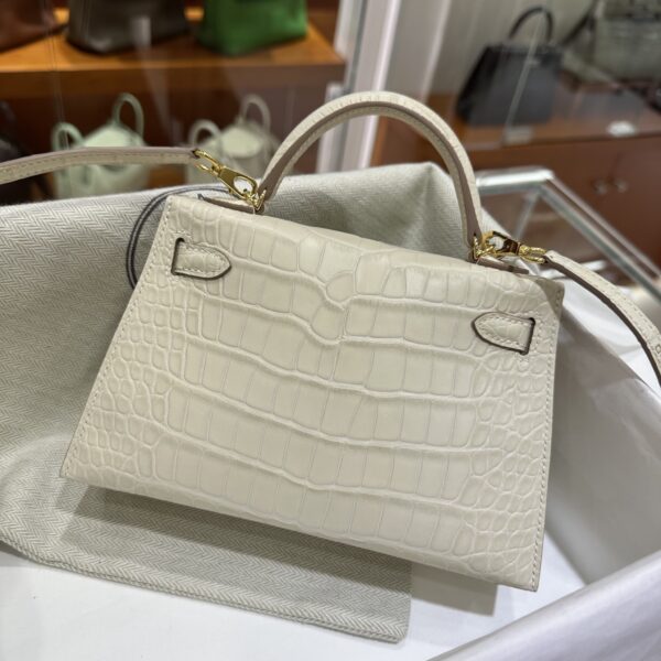 wsxc1784136045667_1 Old Cobbler Factory Mini Kelly Matte Alligator Crocodile i2 Cream White Gold Hardware 19cm Full Handmade
