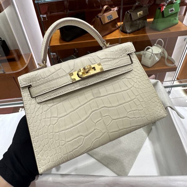wsxc1784136045667_3 Old Cobbler Factory Mini Kelly Matte Alligator Crocodile i2 Cream White Gold Hardware 19cm Full Handmade