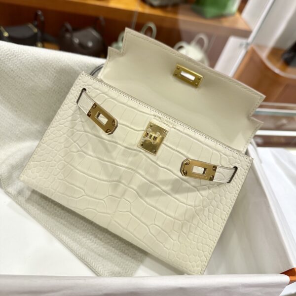 wsxc1784136045667_6 Old Cobbler Factory Mini Kelly Matte Alligator Crocodile i2 Cream White Gold Hardware 19cm Full Handmade