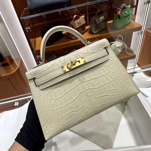 wsxc1784136046140_12 Old Cobbler Factory Mini Kelly Matte Alligator Crocodile i2 Cream White Gold Hardware 19cm Full Handmade