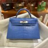 wsxc1784136074406_0-1 Old Cobbler Factory Mini Kelly Matte Alligator Crocodile i7 Ivory blue Silver Hardware 19cm Full Handmade