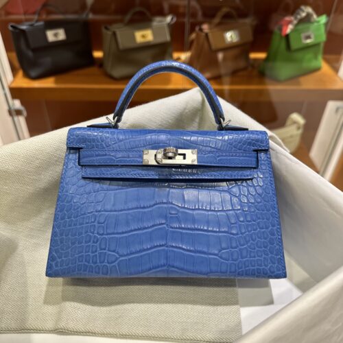 wsxc1784136074406_0 Old Cobbler Factory Mini Kelly Matte Alligator Crocodile i7 Ivory blue Silver Hardware 19cm Full Handmade