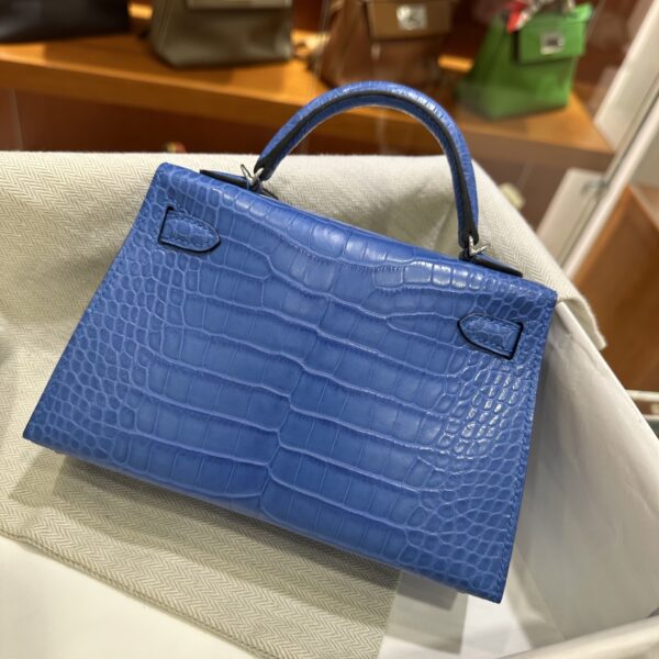 wsxc1784136074406_1 Old Cobbler Factory Mini Kelly Matte Alligator Crocodile i7 Ivory blue Silver Hardware 19cm Full Handmade