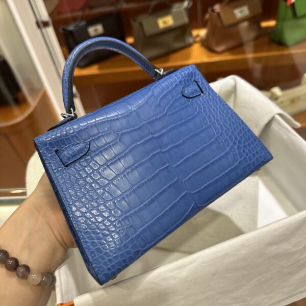 wsxc1784136074406_10 Old Cobbler Factory Mini Kelly Matte Alligator Crocodile i7 Ivory blue Silver Hardware 19cm Full Handmade