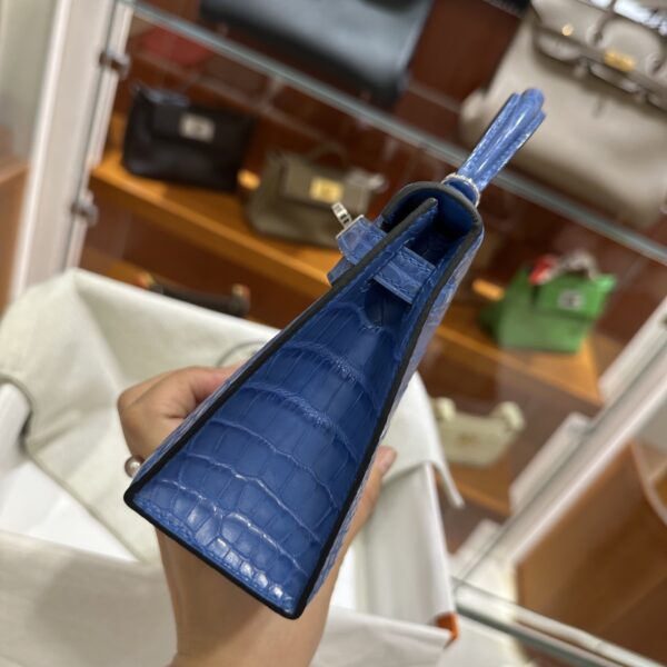 wsxc1784136074406_2 Old Cobbler Factory Mini Kelly Matte Alligator Crocodile i7 Ivory blue Silver Hardware 19cm Full Handmade