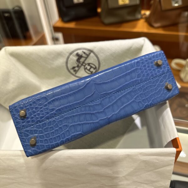 wsxc1784136074406_4 Old Cobbler Factory Mini Kelly Matte Alligator Crocodile i7 Ivory blue Silver Hardware 19cm Full Handmade