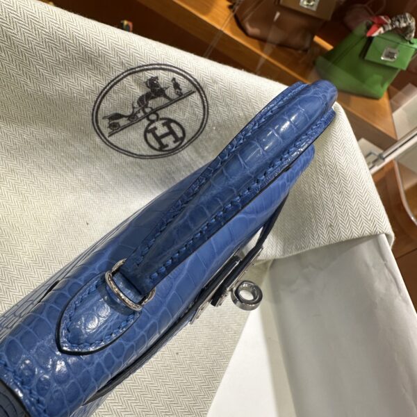 wsxc1784136074406_5 Old Cobbler Factory Mini Kelly Matte Alligator Crocodile i7 Ivory blue Silver Hardware 19cm Full Handmade