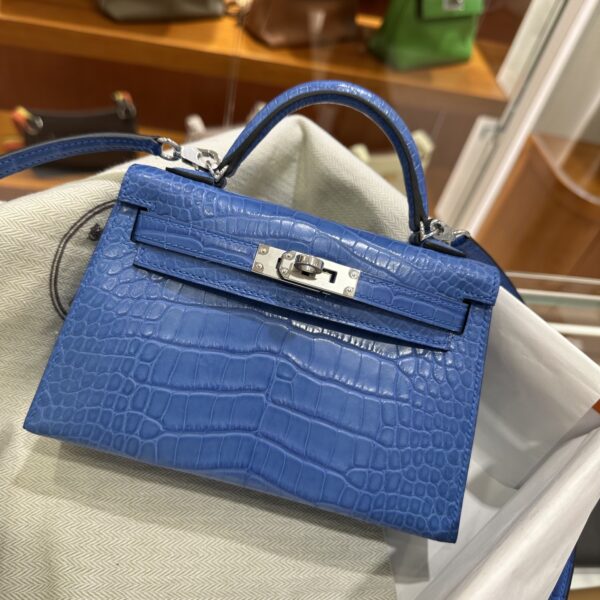 wsxc1784136074406_6 Old Cobbler Factory Mini Kelly Matte Alligator Crocodile i7 Ivory blue Silver Hardware 19cm Full Handmade