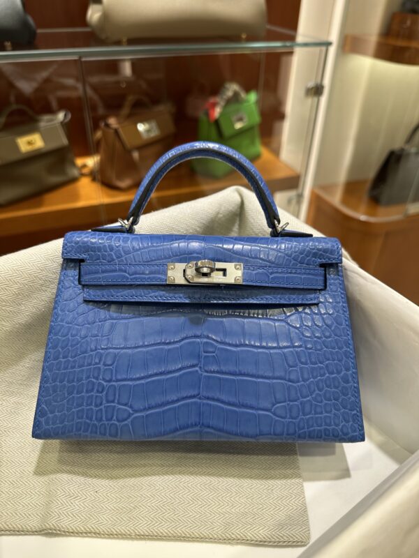 wsxc1784136074406_9 Old Cobbler Factory Mini Kelly Matte Alligator Crocodile i7 Ivory blue Silver Hardware 19cm Full Handmade