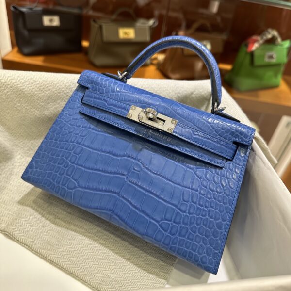 wsxc1784136074407_12 Old Cobbler Factory Mini Kelly Matte Alligator Crocodile i7 Ivory blue Silver Hardware 19cm Full Handmade