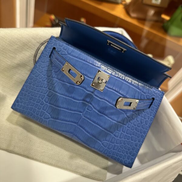 wsxc1784136074407_13 Old Cobbler Factory Mini Kelly Matte Alligator Crocodile i7 Ivory blue Silver Hardware 19cm Full Handmade
