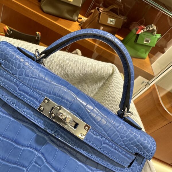 wsxc1784136074407_14 Old Cobbler Factory Mini Kelly Matte Alligator Crocodile i7 Ivory blue Silver Hardware 19cm Full Handmade