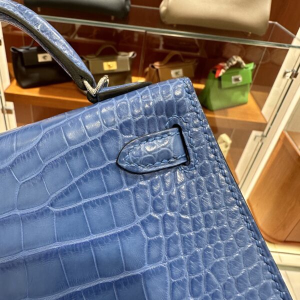 wsxc1784136074407_16 Old Cobbler Factory Mini Kelly Matte Alligator Crocodile i7 Ivory blue Silver Hardware 19cm Full Handmade