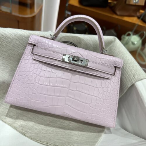 wsxc1784136104306_0 Old Cobbler Factory Mini Kelly Matte Alligator Crocodile 09 Light Purple Pink Silver Hardware 19cm Full Handmade