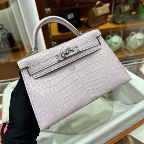 Old Cobbler Factory Mini Kelly Matte Alligator Crocodile 09 Light Purple Pink Silver Hardware 19cm Full Handmade