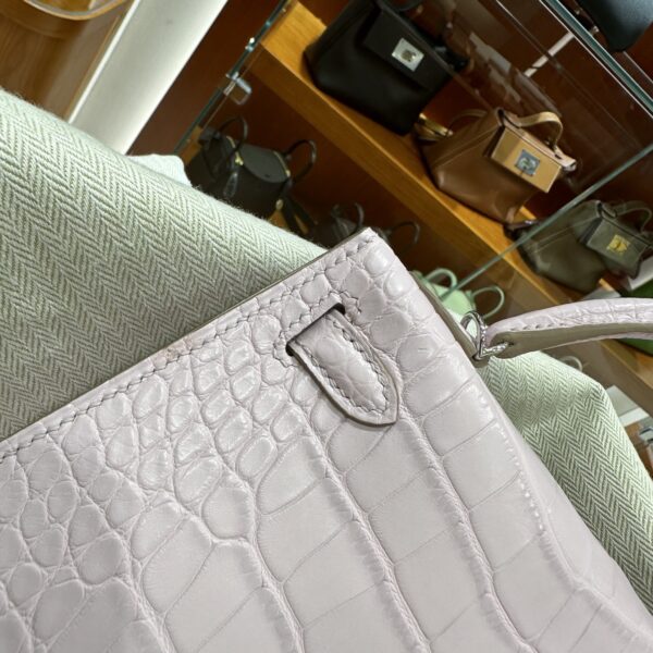 Old Cobbler Factory Mini Kelly Matte Alligator Crocodile 09 Light Purple Pink Silver Hardware 19cm Full Handmade