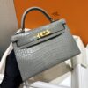 wsxc1784136234948_0-1 Old Cobbler Factory Mini Kelly Matte Alligator Crocodile 0V Gris Grey Gold Hardware 19cm Full Handmade