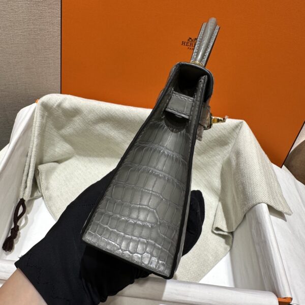 wsxc1784136234948_10 Old Cobbler Factory Mini Kelly Matte Alligator Crocodile 0V Gris Grey Gold Hardware 19cm Full Handmade