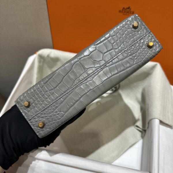 wsxc1784136234948_2 Old Cobbler Factory Mini Kelly Matte Alligator Crocodile 0V Gris Grey Gold Hardware 19cm Full Handmade
