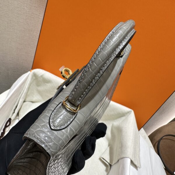 wsxc1784136234948_5 Old Cobbler Factory Mini Kelly Matte Alligator Crocodile 0V Gris Grey Gold Hardware 19cm Full Handmade