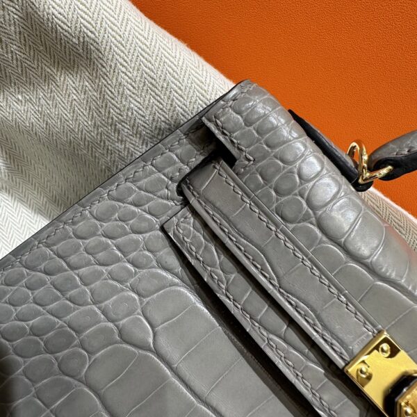 wsxc1784136234948_6 Old Cobbler Factory Mini Kelly Matte Alligator Crocodile 0V Gris Grey Gold Hardware 19cm Full Handmade