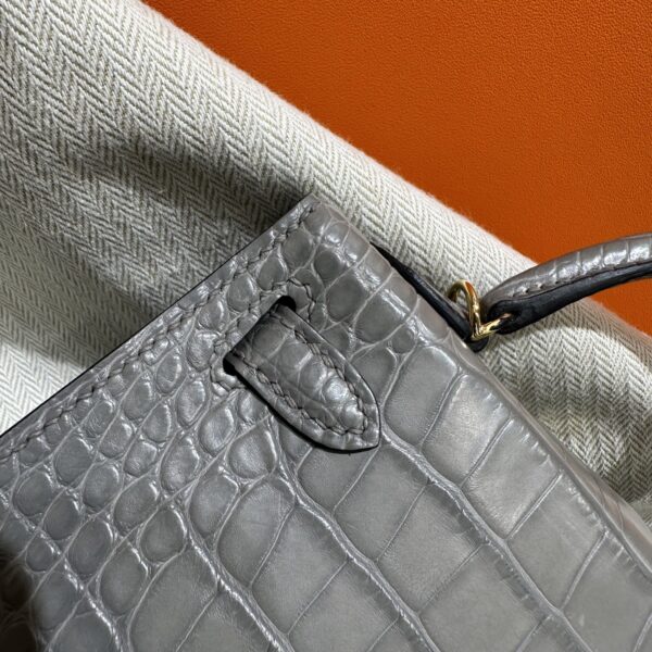 wsxc1784136234948_7 Old Cobbler Factory Mini Kelly Matte Alligator Crocodile 0V Gris Grey Gold Hardware 19cm Full Handmade