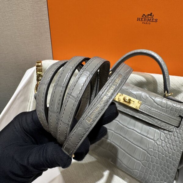 wsxc1784136234948_8 Old Cobbler Factory Mini Kelly Matte Alligator Crocodile 0V Gris Grey Gold Hardware 19cm Full Handmade