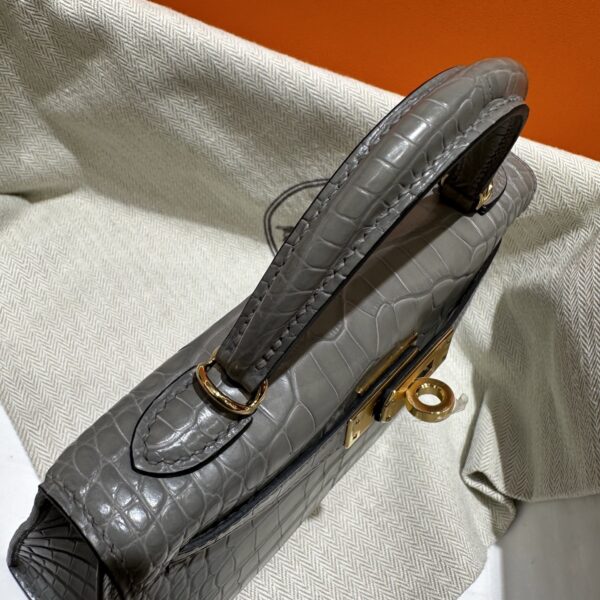 wsxc1784136235057_11 Old Cobbler Factory Mini Kelly Matte Alligator Crocodile 0V Gris Grey Gold Hardware 19cm Full Handmade